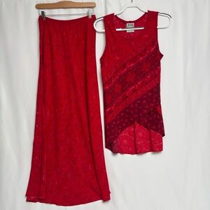 Vintage 80s Hand Dyed Two Piece Skirt Set size M Tie Dye Guylaine Cadieux Marabi